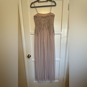 Aidan Maddock, New Hand beaded mesh, blush, sequin gown prom/wedding,size 6